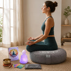 Meditation Cushion Set with Buckwheat Zafu, Breathing Light, Singing Bowl, Eye Pillow & Affirmation Cards – Meditation Kit for Beginners, Mindfulness Gift Set for Stress Relief & Yoga