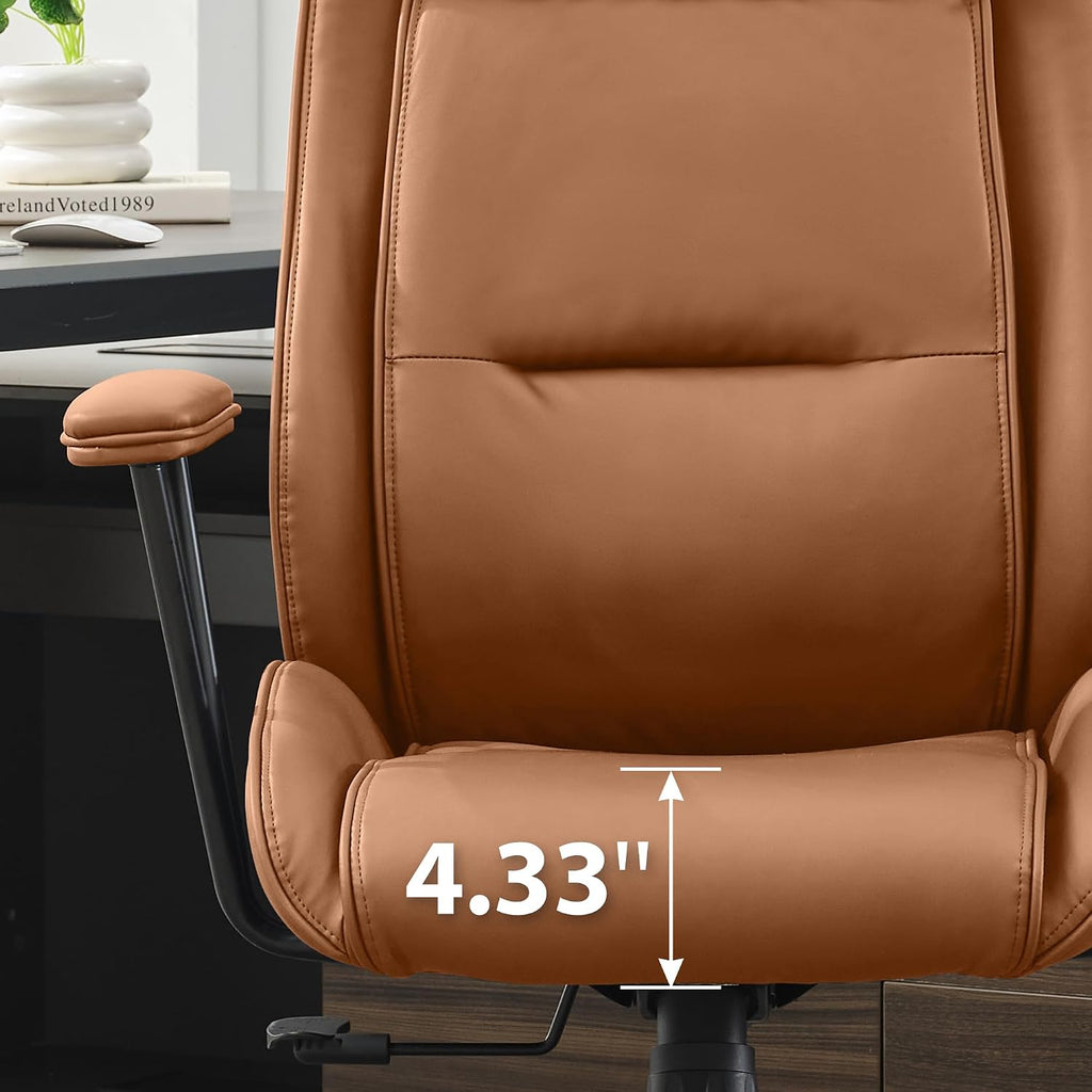 High Back Office Desk Chair,Ergonomic Reclining Office Chair,Modern Swivel Computer Chair,Conference Room Chairs,Brown Leather Chair with Lumbar Support,330lbs (Pure Brown)