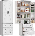72'' Tall Kitchen Pantry Cabinet, Freestanding Tall Cupboard Storage Cabinet with 2 Barn Doors & 3 Drawers, Adjustable Shelves, Large Farmhouse Pantries for Living Room, Dining Room