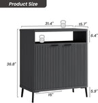 Fatmok Fluted Buffet Cabinet with Storage, 31.4" Wide Wood Sideboard Credenza with 2 Doors & Open Storage Shelf, Modern Coffee Bar Table for Living Room Kitchen Dining Room,Black Grey