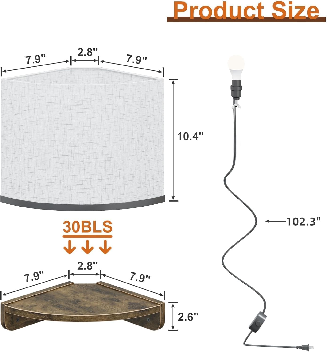 YAOHUOO Corner Shelf Wall Mounted with Light, Set of 3 Corner Floating Shelves with Cord Hole for Cable Box, Round End Wall Mounted Floating Shelf for Bedroom, Living Room and Kitchen, Rustic Brown