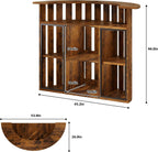 Drinks Bar Table with Fridge Space,4-Tier Home Bar Cabinet with Storage & Glass Holder,Power Outlet, Arc-Shaped Modern Liquor Cabinet for Home, Wooden Bar Station for Living Room, Kitchen, Basement