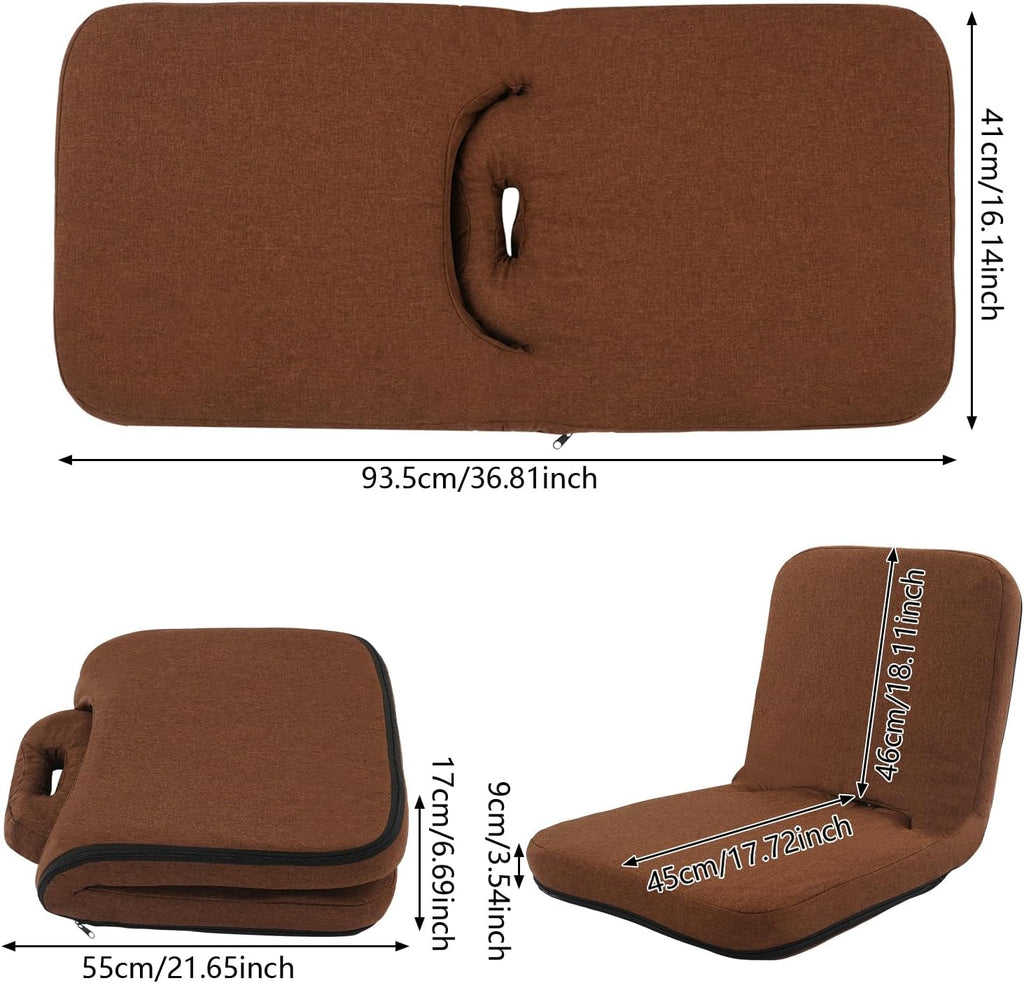 Adjustable Floor Chair with Back Support, Foldable Meditation Cushion Chair, Portable Floor Lounger for Adults, Gaming, Yoga, Reading, Removable Washable Cover, Sturdy Iron Frame,Coffee Brown