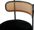 Rattan Dining Chairs Set of 2, Kitchen Chairs with Curved Cane Backrest &Metal Legs, Modern Dining Room Chair, Round Upholstered Sherpa Chair for Living Room, Black