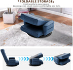 360° Swivel Floor Chair with Armrests, 14-Position Adjustable Floor Lounger for Adults, Folding Padded Floor Seat with Backrest for Gaming, Reading & Living Room (Blue)