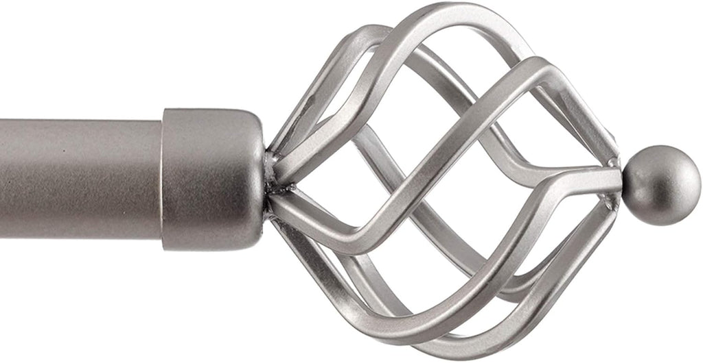 EXCLUSIVE HOME Torch 1" Curtain Rod and Coordinating Finial Set, Matte Silver, Adjustable 66"-120"