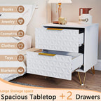 White and Gold Nightstand Set of 2,Modern Bedside Tables Set of 2 with 2 Drawer for Bedroom,End Side Table with Gold Legs for Living Room