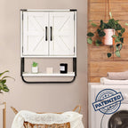 RUSTOWN Farmhouse Medicine Cabinet with 2 Barn Door, Wood Wall Mounted Storage Cabinet with Adjustable Shelf and Towel Bar, 3-Tier Bathroom Cabinet for Bathroom, Living Room(Vintage White, Medium)