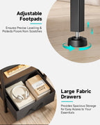 Lazzanto Nightstand with Rear Charging Station, LED Light, 2 Drawers, Black | Industrial Nightstand, 2 USB-A Ports & AC Outlets, Raised Back Guard, Fabric Storage Drawers, Bedside Table for Bedroom, Dorm