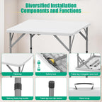 HLPB 34'' Square Folding Card Table 2 Pcs, Fold-in-Half Portable Dining Table with Handle and Safety Lock, Foldable Plastic Dining Table Indoor Outdoor for Camping, Picnic and Party Event, White