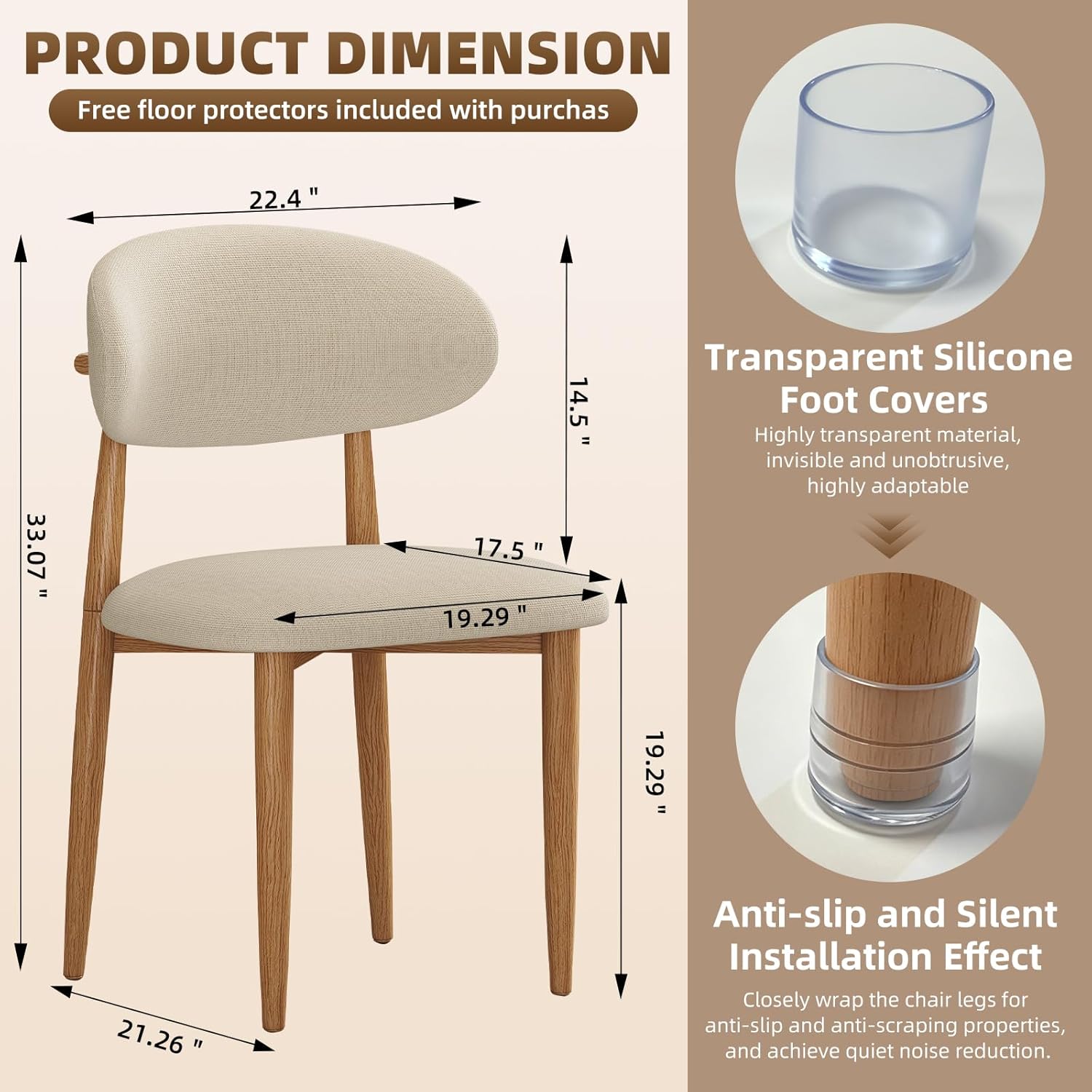 Dining Chairs Set of 4, Modern Fabric Upholstered Dining Room Chair MetalKitchen Chairs, Farmhouse Dinner Chair for Kitchen Dining Room, Beige