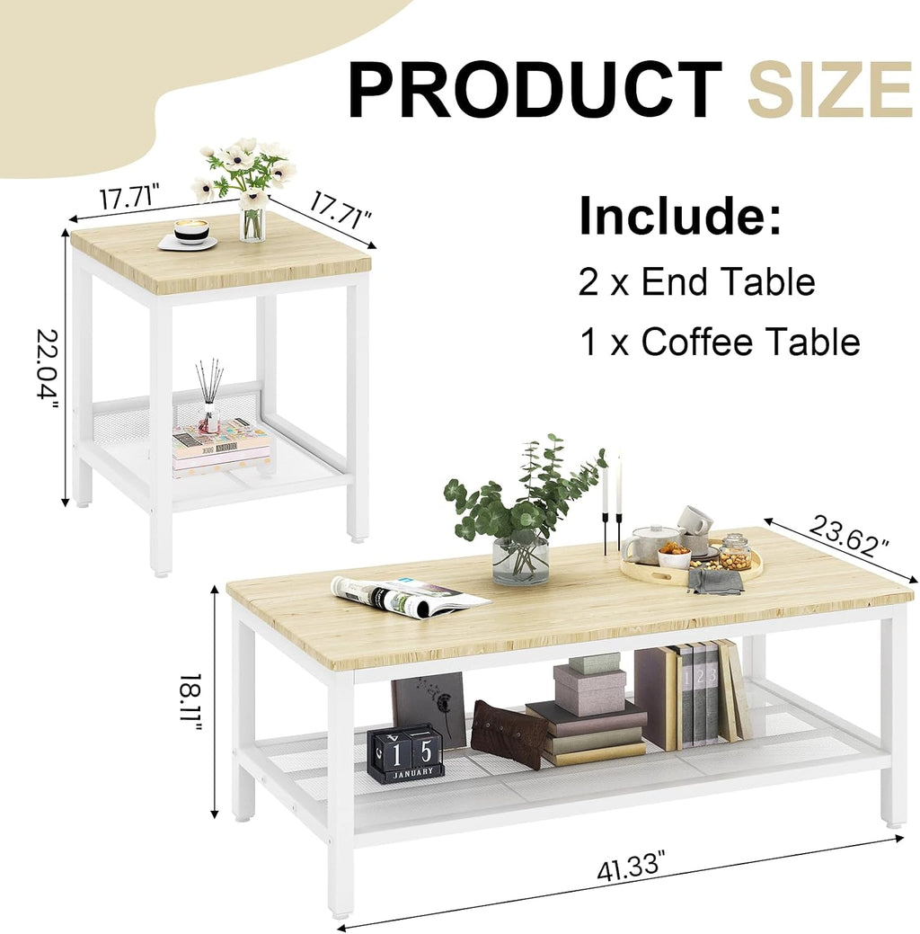 AWQM Coffee Table Coffee Table and end Table Sets Living Room Table | For Living Room, Small Apartment, Home Office, Sofa Storage Side Table & Bedroom Use (Oak)