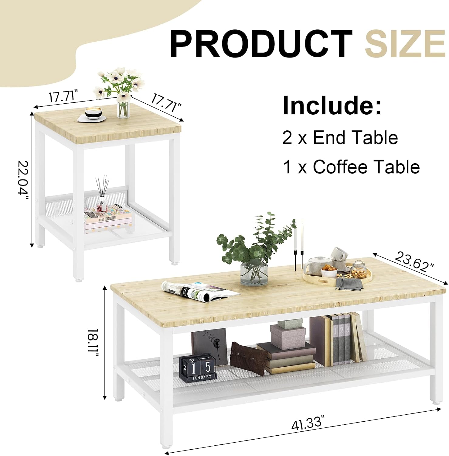 AWQM Coffee Table Coffee Table and end Table Sets Living Room Table | For Living Room, Small Apartment, Home Office, Sofa Storage Side Table & Bedroom Use (Oak)