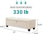 Huatean Home 43" Ottoman with Storage, Storage Ottoman Bench with Safety Hinge, Upholstered Entryway Bench with Seating for Bedroom, Living Room, Holds up to 330 lb, Beige