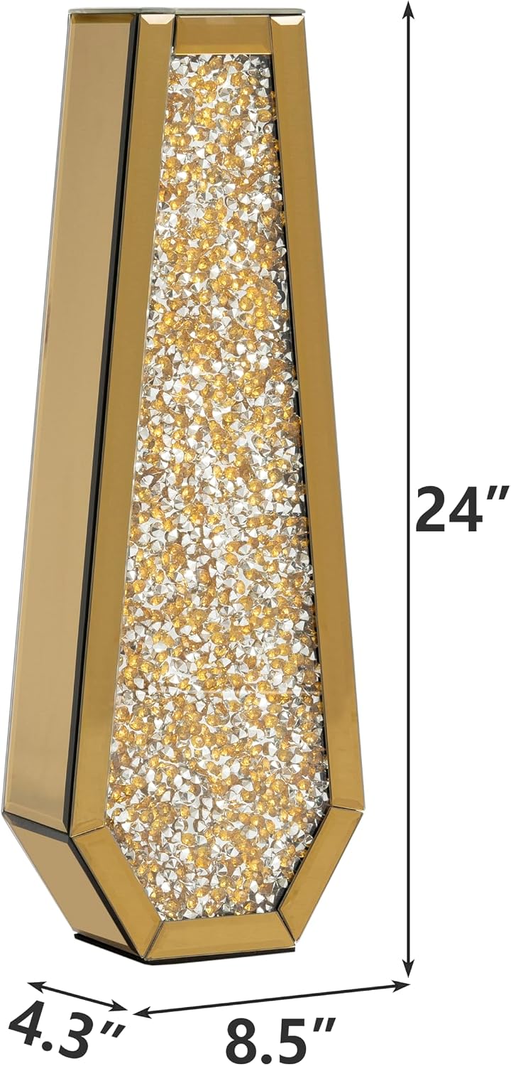 SHYFOY 24" Gold Floor Vase, Crushed Diamond Tall Glass Vase for Floor, Luxury Crystal Mirrored Decorative Flower Vase for Pampas Grass, Office and Home Decor