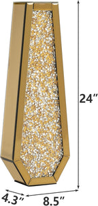 SHYFOY 24" Gold Floor Vase, Crushed Diamond Tall Glass Vase for Floor, Luxury Crystal Mirrored Decorative Flower Vase for Pampas Grass, Office and Home Decor