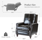 HULALA HOME Genuine Leather Manual Recliners Set of 2 with Wood Legs, Black | Mid Century Modern Push Back Recliner with Nailhead Trim, Adjustable Backrest & Footrest, for Living Room Home Theater