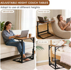 Folding Side Table, Adjustable C-Shaped End Table for Couch, Metal Frame TV Tray Table for Sofa Living Bedroom Bedside Coffee Small Spaces (Brown, 23.6" L x 15.8" W)