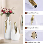 White and Gold Vase Set of 3, Modern Ceramic Decorative Vases for Living Room, Bedroom, Art Decor, Mantle, Home Event Decor, Office Decorative, Weddings, Rustic & Farmhouse (White Gold)