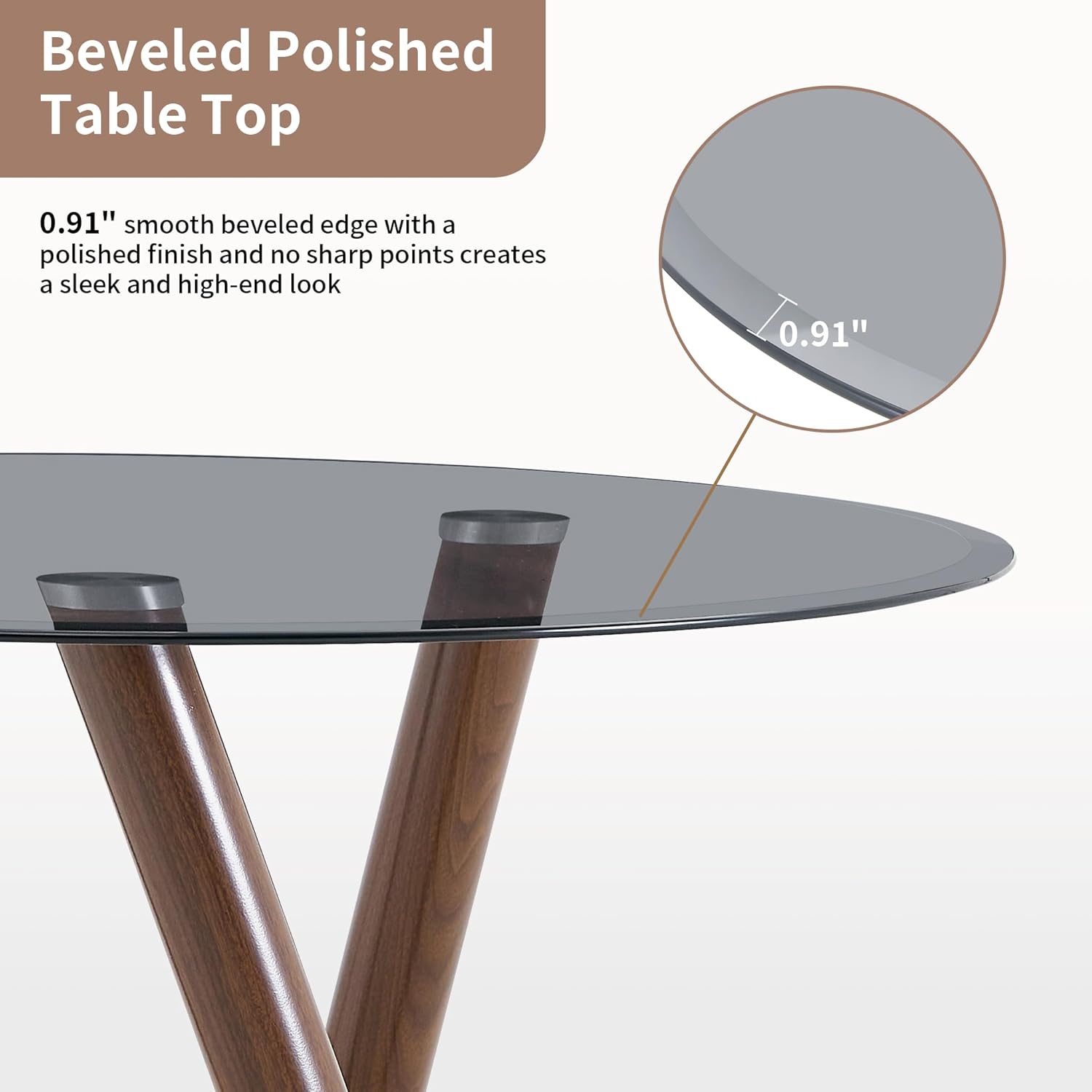 LKTART Small Glass Dining Table for 2-4 People, 35" Round Dining Table with Metal Legs, Glass Kitchen Table for Dining Room Home Office Small Spaces, Walnut