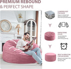 5FT Bean Bag Chair, Large Bean Bag Chairs with Memory Foam Filled, Fluffy Beanbag Sofa with Dutch Velvet Cover, Round BeanBag Chairs for Living Room, Playroom - Dusty Pink