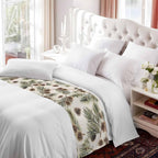 Yukro Brown Pine Cones Bed Runner Scarf, Green Leaves Branch Vintage Linen Twin Bed Scarf Runner, No Fading Decorative Bedding Scarf for Bedroom Hotels Homes and Guestrooms