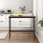 44.5" Bar Table, Pub Table with Adjustable Feet Floor Protector, Narrow Rectangular Kitchen Counter Bar Tables, Sofa High Top Tables with Black Metal Legs, Rustic Brown