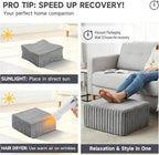 Tiita Suqre Stuffed Pouf Ottoman, Stripe Poufs 21×21×10 inch with Foam Chunk Filling, Floor Bean Bag Floor Chair Storage for Living Room Bedroom Home Decor, Grey