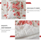 Ruffled Comforter Set King with Attached Bed Skirt, 3 Piece Skirted Comforter Bedding Set, Shabby Chic Floral French Country Comforter with Bedskirt Ruffled Dust Ruffle Design for Farmhouse Bedroom