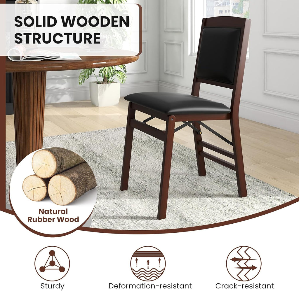 Wooden Folding Chairs Set of 2, Foldable Wood Chairs with Padded Seats, Solid Wood Frame, 400 lbs Weight Capacity, Space Saving Dining Chairs for Small Space, Guests Kitchen (2, Padded Back)