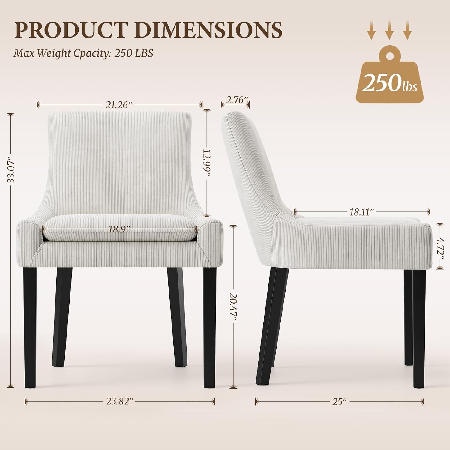 COLAMY Upholstered Dining Chairs Set of 2 with Mid Back and Wood Legs, Modern Accent Side Chairs for Living Room/Dining Room-Beige