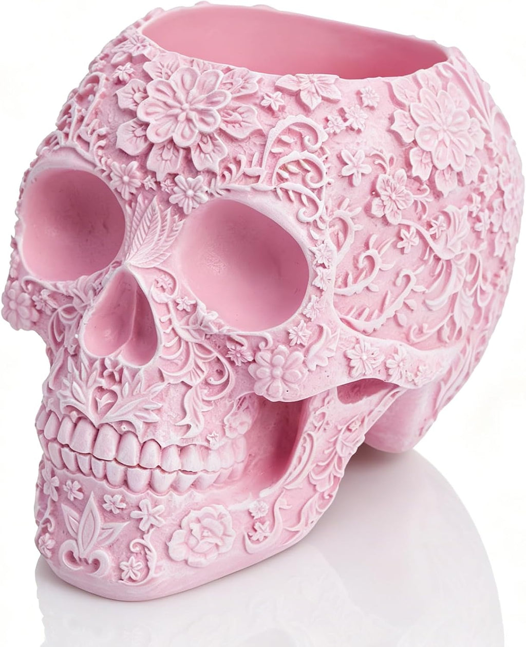 Skull Bowl Decorative Skull Vase Makeup Brush Pen Holder Organizer Dresser Gothic Table Organizer Decoration, Pink Skull Pot Enthusiasts Gifts