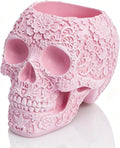 Skull Bowl Decorative Skull Vase Makeup Brush Pen Holder Organizer Dresser Gothic Table Organizer Decoration, Pink Skull Pot Enthusiasts Gifts