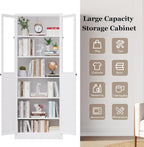 72.05" Tall 27.56" Wide Large Pantry Storage Cabinet, Freestanding Metal Kitchen Food Pantry Cabinet with 2 Doors and Shelves for Kitchens, Dining Room, White A