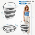 42L Collapsible Laundry Baskets with Handle, Large Laundry Hamper Plastic for Dirty Clothes, Pop Up Hampers Portable Bin Storage Basket Organizer for Home Dorm Room Organization RV Camping Essentials