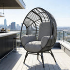 Egg Chair Wicker with Rust-Resistant Frame, 400lbs Capacity, Indoor Outdoor, 8-Inch Cushion Balcony Chairs(Black+Gray)