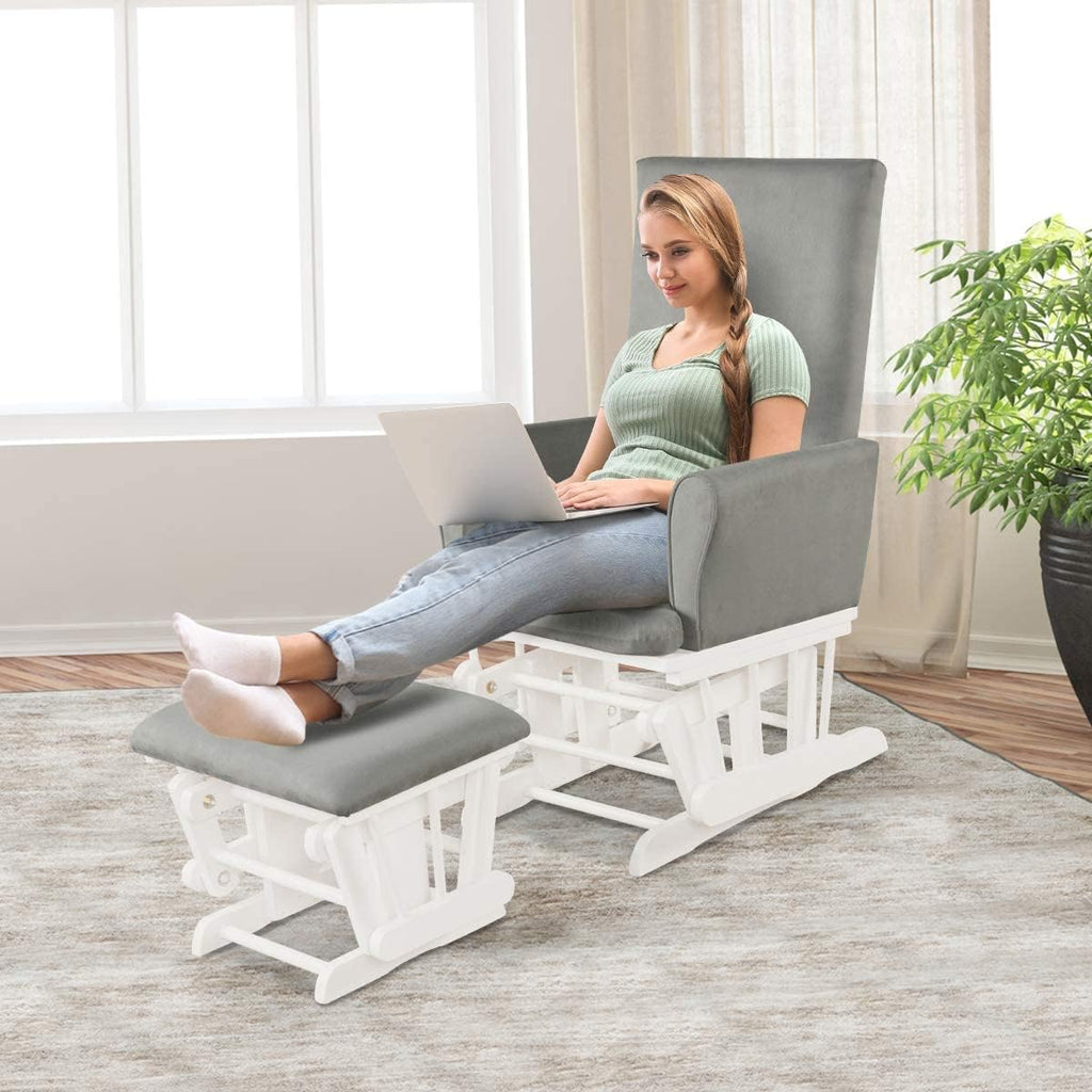 LDAILY LUARANE Hoop Glider and Ottoman Cushion Set, Wooden Rocking Nursery Chair with Cushioned Armrests Detachable Cover, Upholstered Glider with Nursing Ottoman for Napping Nursing Reading (Grey)