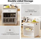 82.7” Kitchen Island with Extendable Dining Table for 4-6 Person, Two-Tone Dining Table with Double-Sized Storage, Power Outlet, Kitchen Island with 2 Side Open Shelves Storage, White