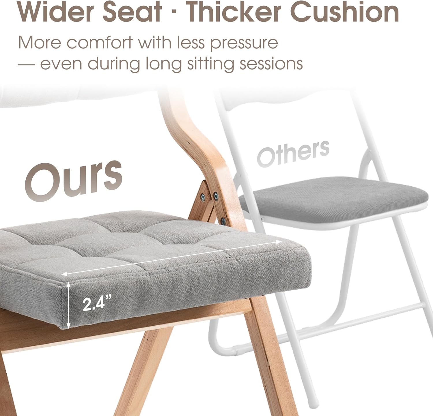 Padded Folding Chair,Folding Chair with Cushion 2 Pack,Wooden Folding Chairs and Comfortable Chairs Seat for Indoor, Kitchen, Office, Wedding Party and Dining Gray
