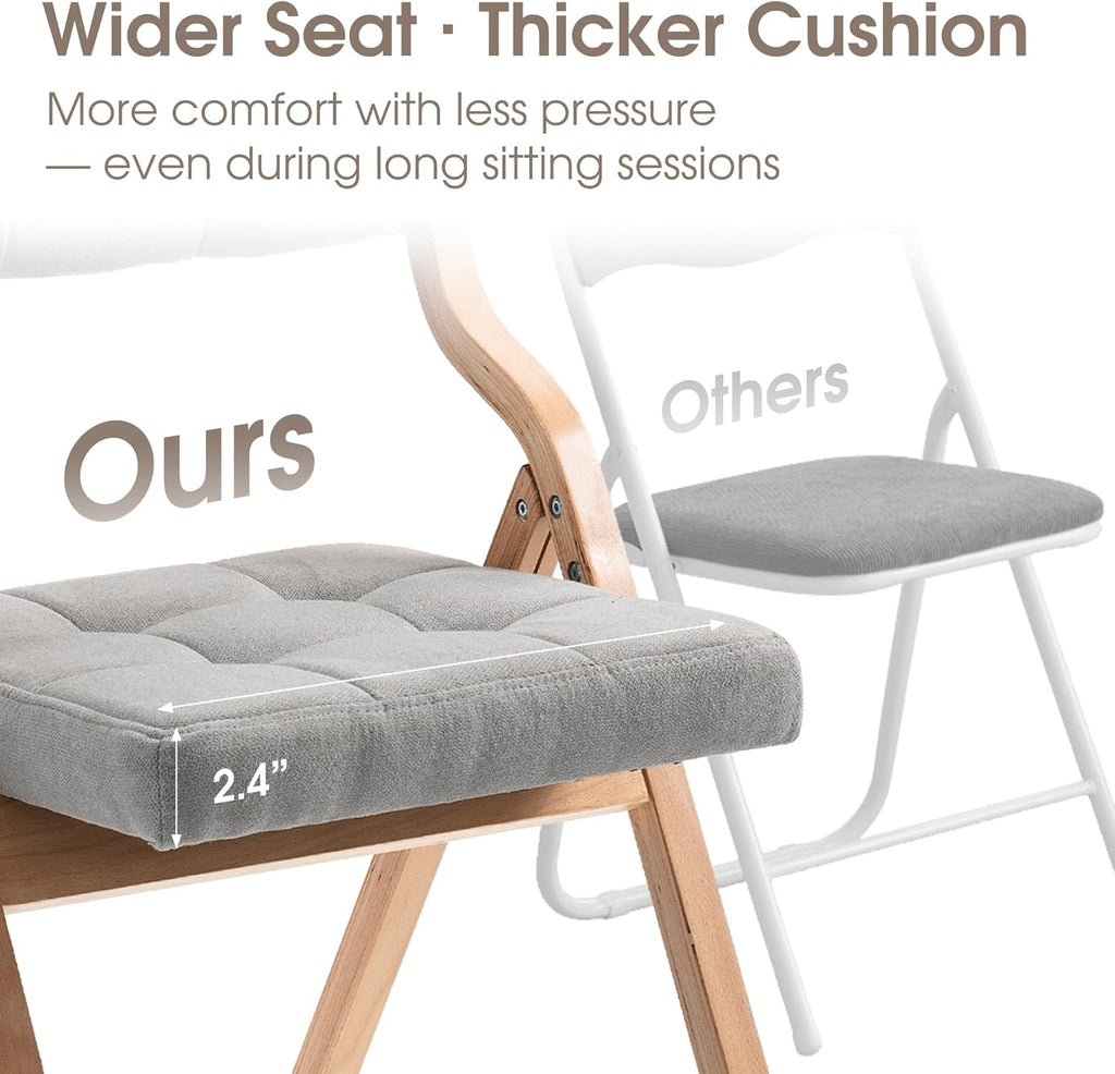 Padded Folding Chair,Folding Chair with Cushion 2 Pack,Wooden Folding Chairs and Comfortable Chairs Seat for Indoor, Kitchen, Office, Wedding Party and Dining Gray