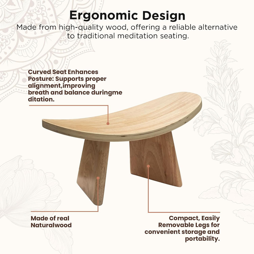 Wooden Meditation Bench for Seiza & Yoga Practice - Ergonomic Kneeling Prayer Stool with Curved Seat - Natural Floor Bench for Meditation, Mindfulness, Prayer & Yoga Sessions