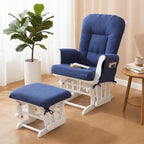 Boshen 5PCS Glider Rocker Replacement Cushions with Ottoman Cover, 3.5" Thick High Back Rocking Chair Cushion Set with Side Pockets for Indoor Nursery Glider Chair, Washable and Non Slip, Blue