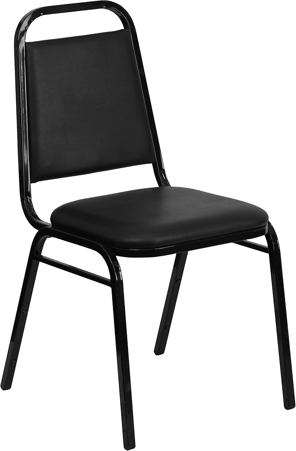 EMMA + OLIVER Trapezoidal Back Vinyl Stackable Banquet Chair, Multipurpose Stacking Chair with Padded Seat and Back, Black