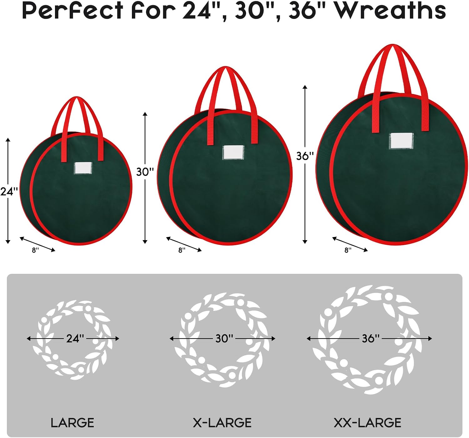 Criusia Wreath Storage Container, 2 Pack Christmas Wreath Storage Bag with Sturdy Handle, Two-way Zipper,Durable Wreath Storage Organizer Box for Holiday Decoration (Green, 36"x8")