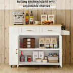 IRONCK Kitchen Island with Power Outlet & Drop Leaf, 47.2" Width Rolling Kitchen Island on Wheels with Storage, Mobile Kitchen Island Cart with Spice Rack, Open Shelves and Drawer, White