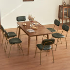 Mid Century Modern Dining Chairs Set of 2, Retro Chair with Faux Leather Upholstered Seat & Vintage Distressing Metal Legs & Leg Protectors for Kitchen Dining Room (Dark Green,Assemble)