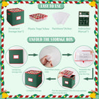 OIAHOMY 2 Pack Ornament Storage Box with Handle, Each Ornament Storage Holds 64 Balls, Christmas Decoration Box Include Plastic Trays and Zip-Lock Lid, Made of 600D Oxford Fabric - Green