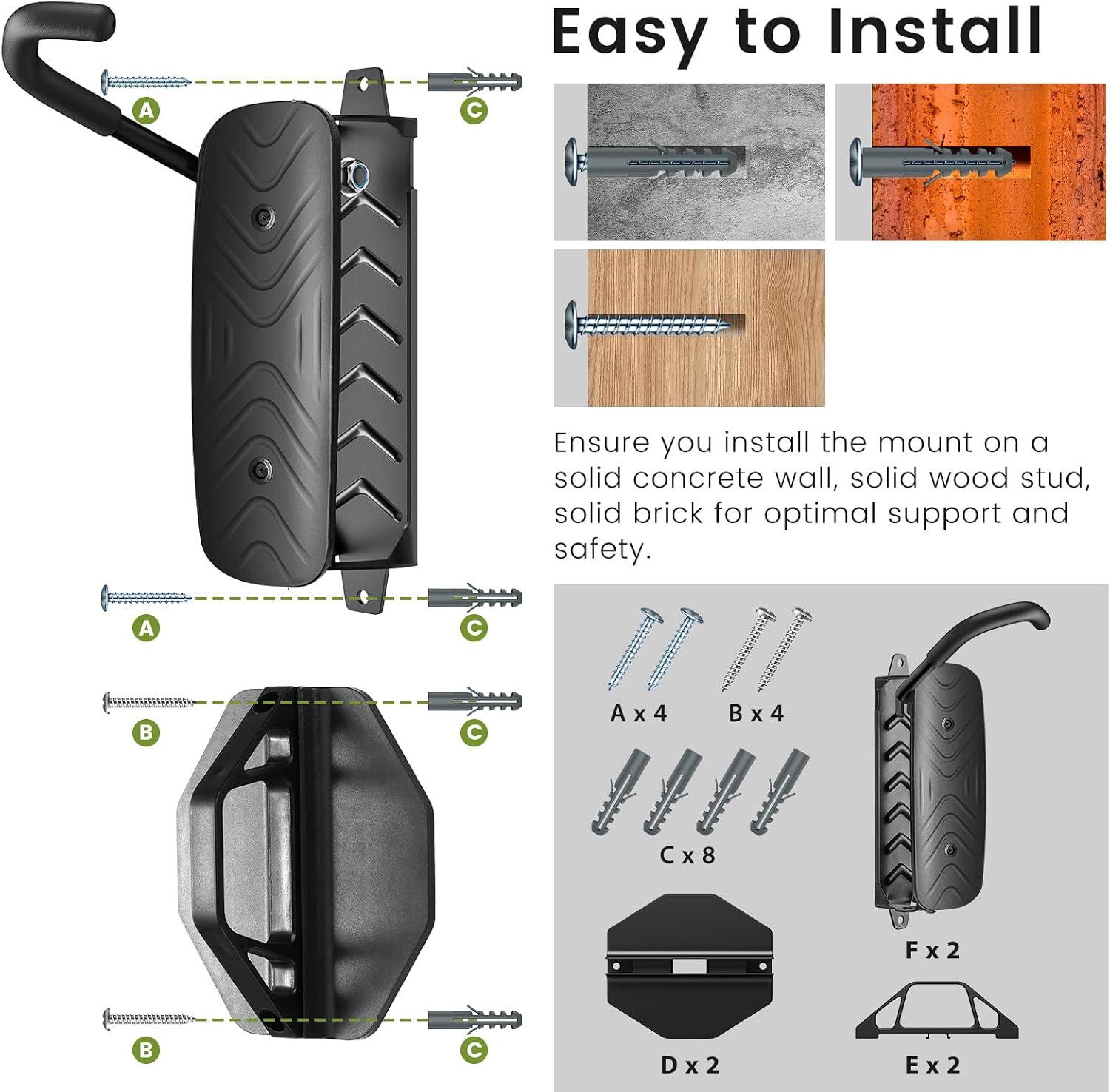 Housolution Swivel Bike Wall Mount [2 Pack], 150° Swivel Vertical Bike Rack Wall Hanger Holds up to 66lbs for Mountain/Road/Hybrid Bikes, Bike Hangers, Bicycle Storage Rack for Garage