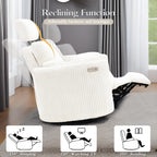 Zenosyne Power Swivel Recliner Rocking Chair Nursery Glider Rocker with Headrest, USB and Type-c Port, Corduroy Electric Reclining Sofa Chair Arm Chair for Living Room (White-2)