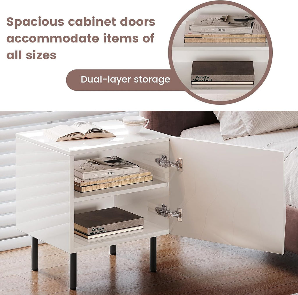 Nightstand Set of 2, Unique Design Side Table Set, Small Bedside Accent Table with Storage and 4 Metal Legs for Bedroom,Living Room and Small Spaces